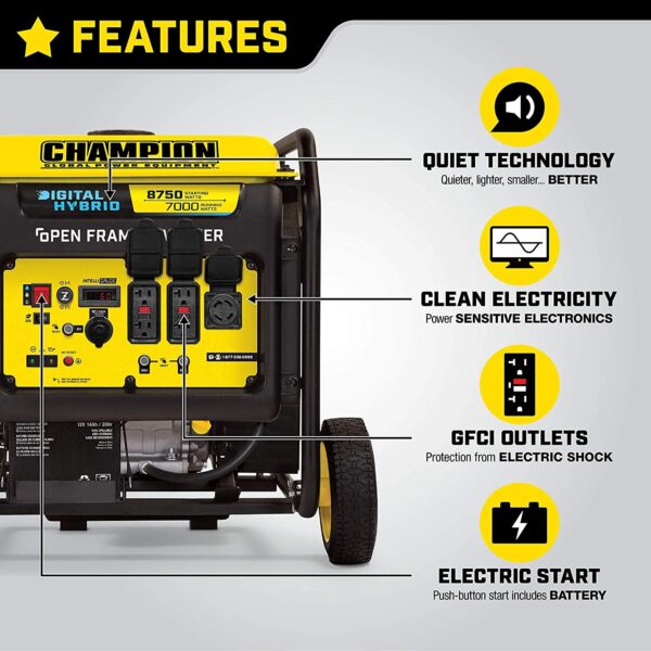 Champion 100520 7000W/8750W Open Frame Hybrid Electric Start Inverter Generator New - Image 3