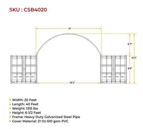 Mytee Products 40′(L) x 20′(W) Shipping Container Canopy Shelter - Image 4