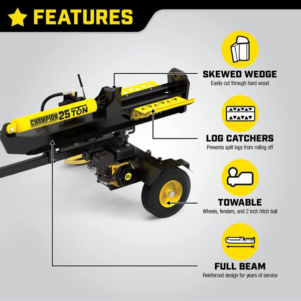 Champion 100326 25-Ton Horizontal/Vertical Full Beam Gas Log Splitter with Auto Return New - Image 2