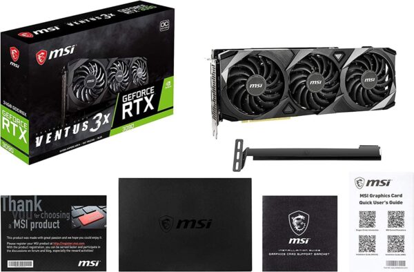 MSI GeForce RTX 3090 VENTUS 3X 24G OC Gaming Graphics Card – 24GB GDDR6X, 1725 MHz, PCI Express Gen 4, 384-bit, 3x DisplayPort v1.4a, HDMI 2.1 - Image 3