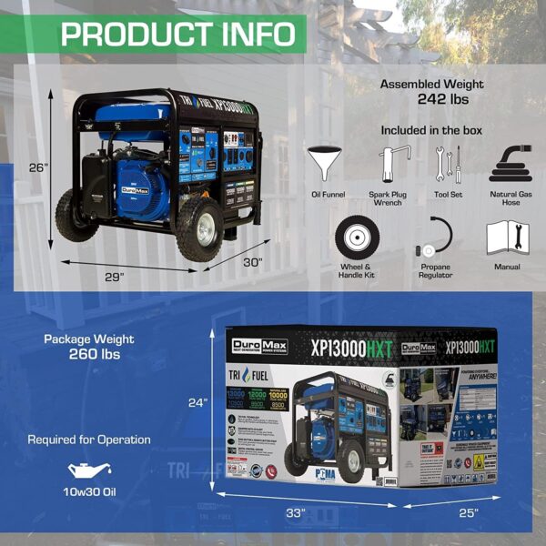 DuroMax XP13000HXT 13,000-Watt 500cc Tri Fuel Gas Propane Natural Gas Portable Generator with CO Alert - Image 7