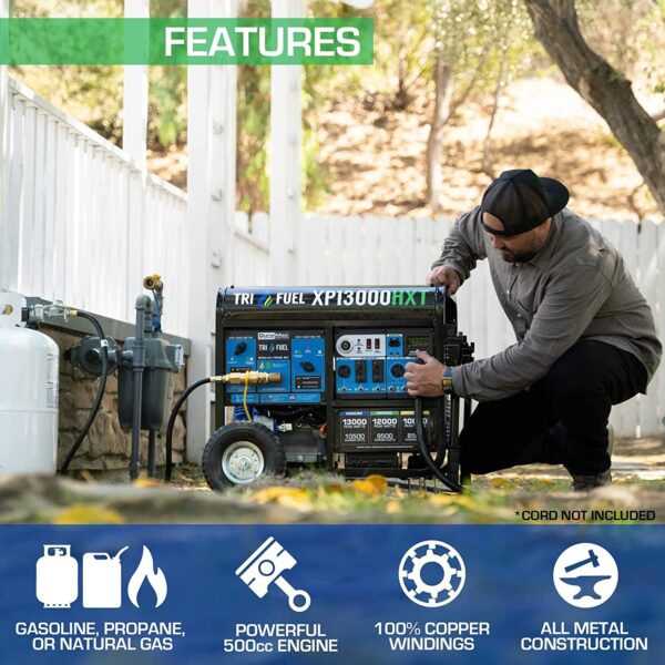 DuroMax XP13000HXT 13,000-Watt 500cc Tri Fuel Gas Propane Natural Gas Portable Generator with CO Alert - Image 5