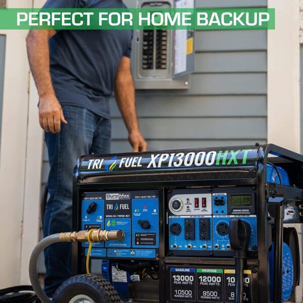 DuroMax XP13000HXT 13,000-Watt 500cc Tri Fuel Gas Propane Natural Gas Portable Generator with CO Alert - Image 8