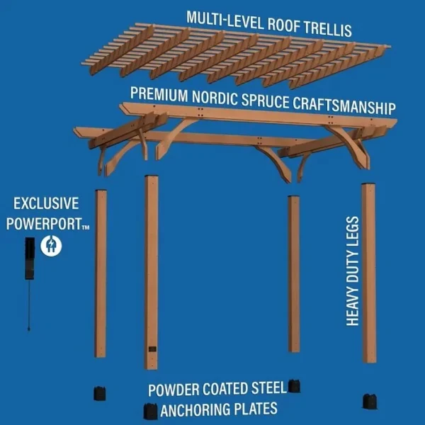 12 Ft. W x 10 Ft. D Solid Wood Pergola - Image 6