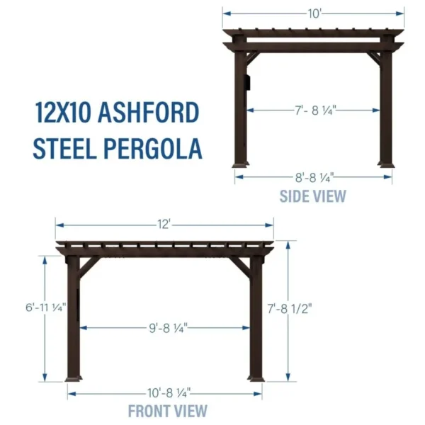 12 x 10 Ashford Traditional Steel Pergola With Sail Shade Soft Canopy - Image 2