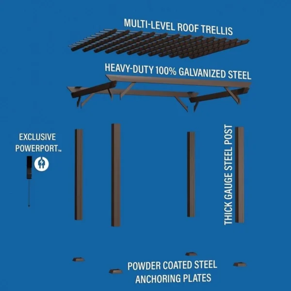 12 x 10 Ashford Traditional Steel Pergola With Sail Shade Soft Canopy - Image 3