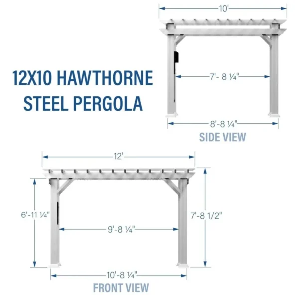 12×10 Hawthorne Traditional Steel Pergola With Sail Shade Soft Canopy - Image 2