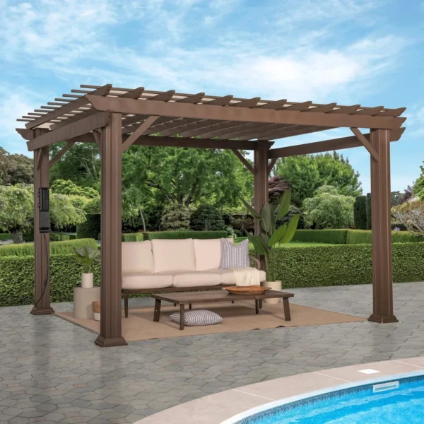 12 x 10 Ashford Traditional Steel Pergola With Sail Shade Soft Canopy - Image 4