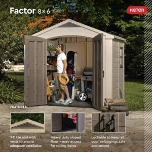 Factor 8 ft. W x 6 ft. D Plastic Storage Shed - Image 12