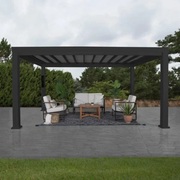 14×10 Trenton Modern Steel Pergola With Sail Shade Soft Canopy